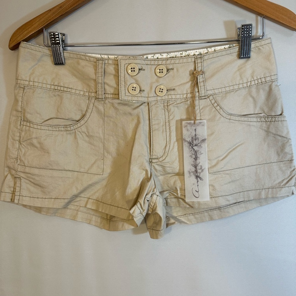 Angel Kiss Lightweight khaki 100% Cotton Shorty Shorts Size9 Pockets Buttons NWT